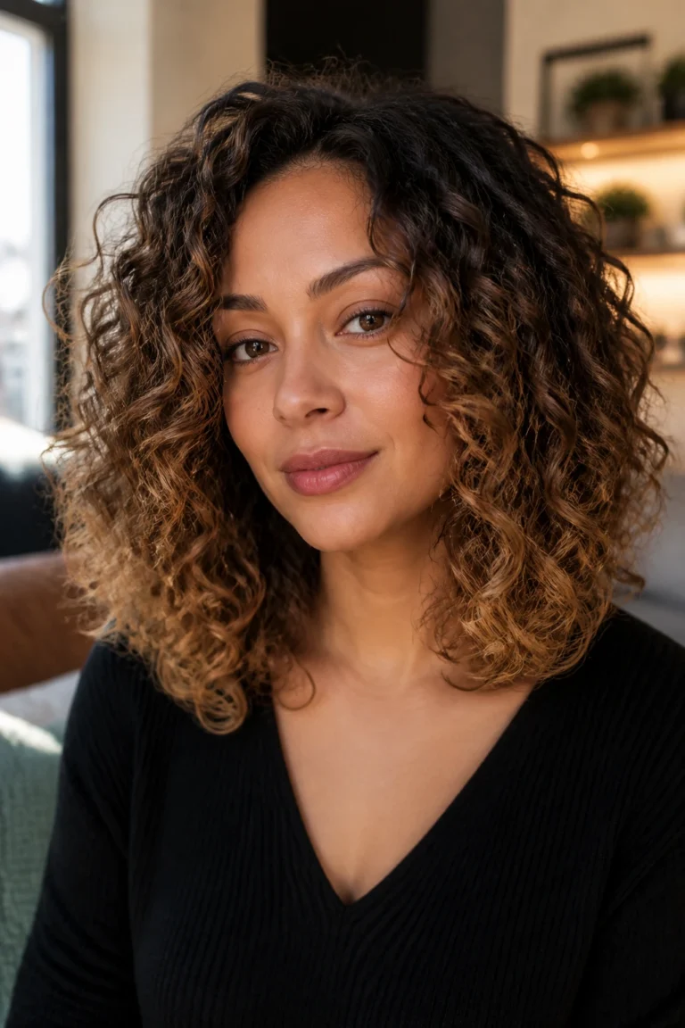 25 Natural Haircuts for Curly Hair with Caramel Highlights