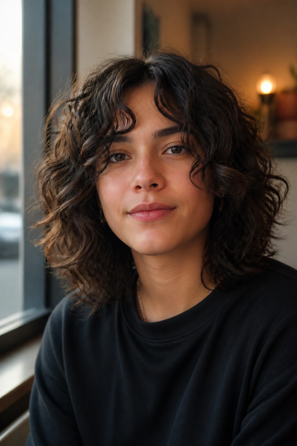 Shoulder-length curls with invisible layers on a real person