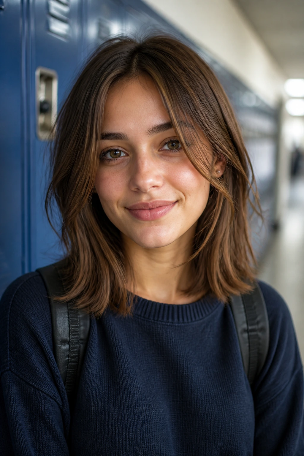 Student with shoulder-length cut and face-framing pieces.