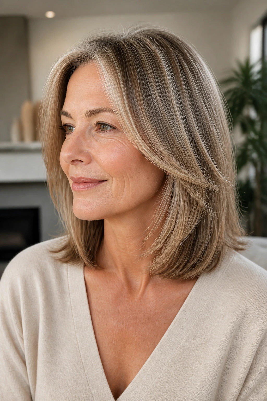 Real woman with shoulder-length cut showing hidden weight removal, close-up