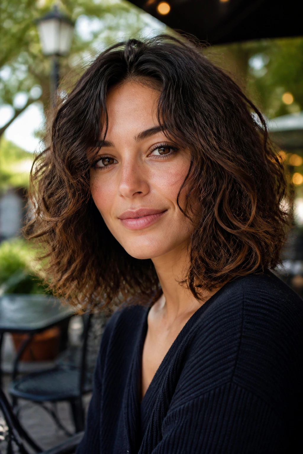 Real woman with shoulder-skimming curly lob
