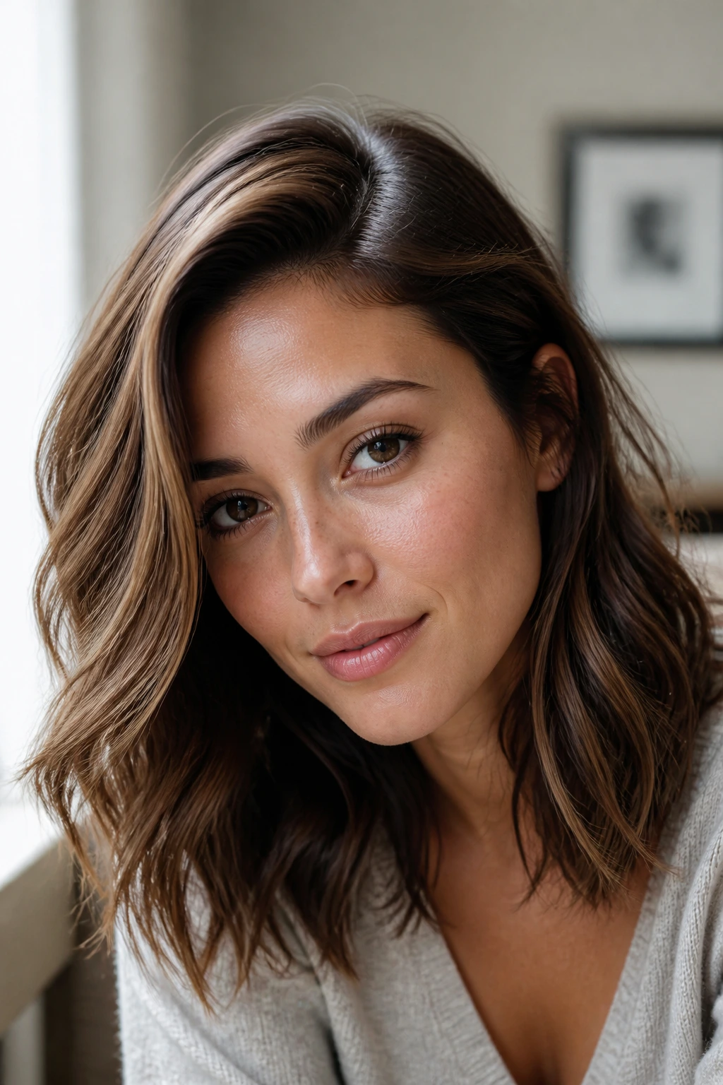 Close-up portrait of a real person with a pronounced side part
