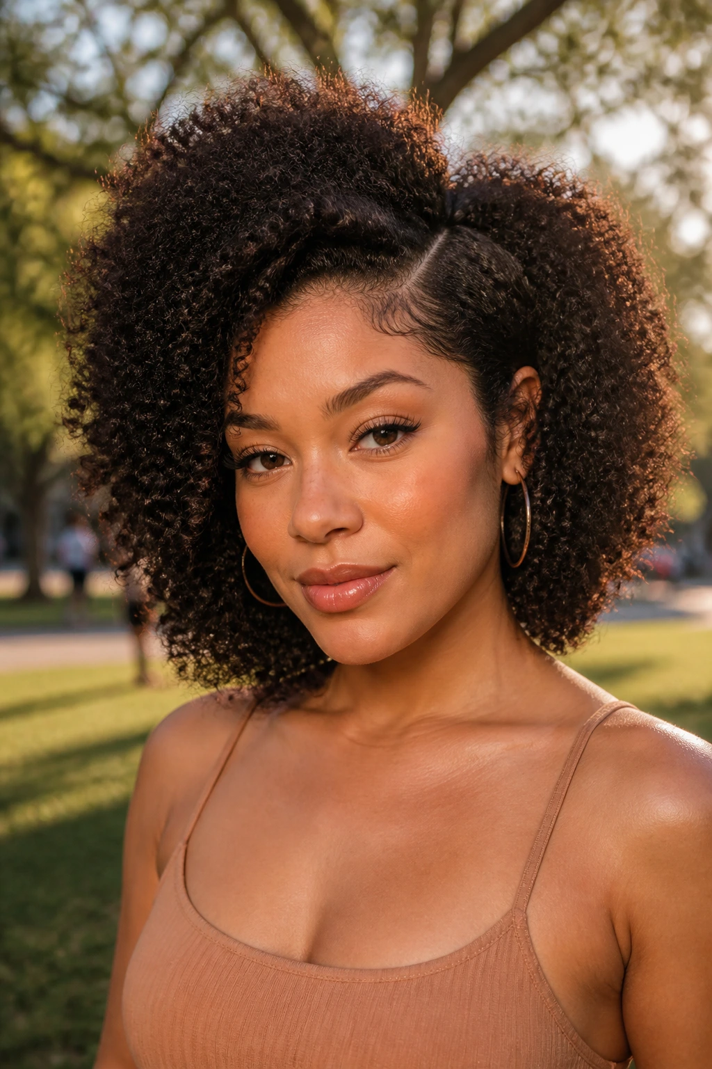 Close-up of real person with side-parted afro and soft edge shape