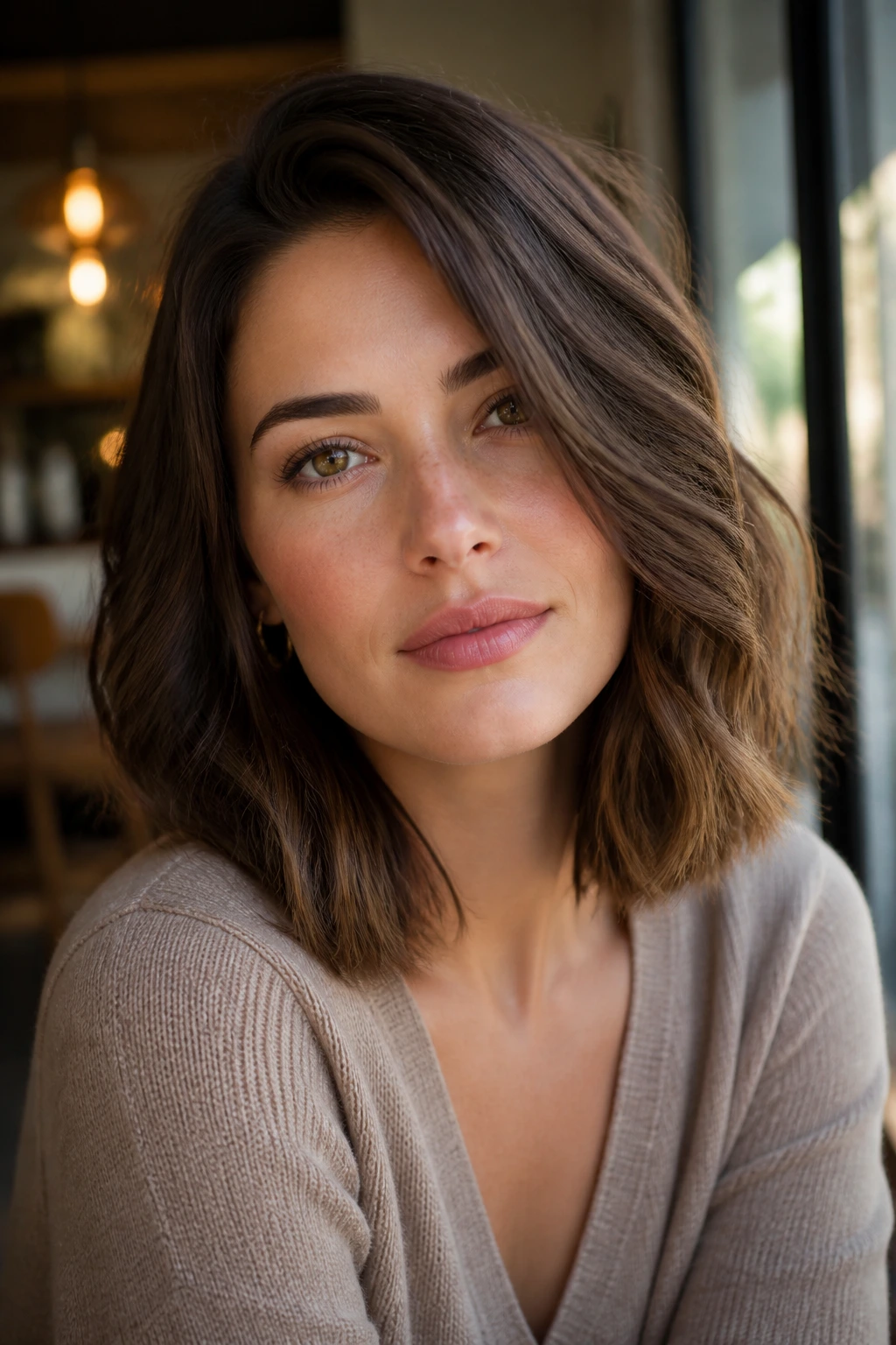 Portrait of a person with a side-parted wavy lob