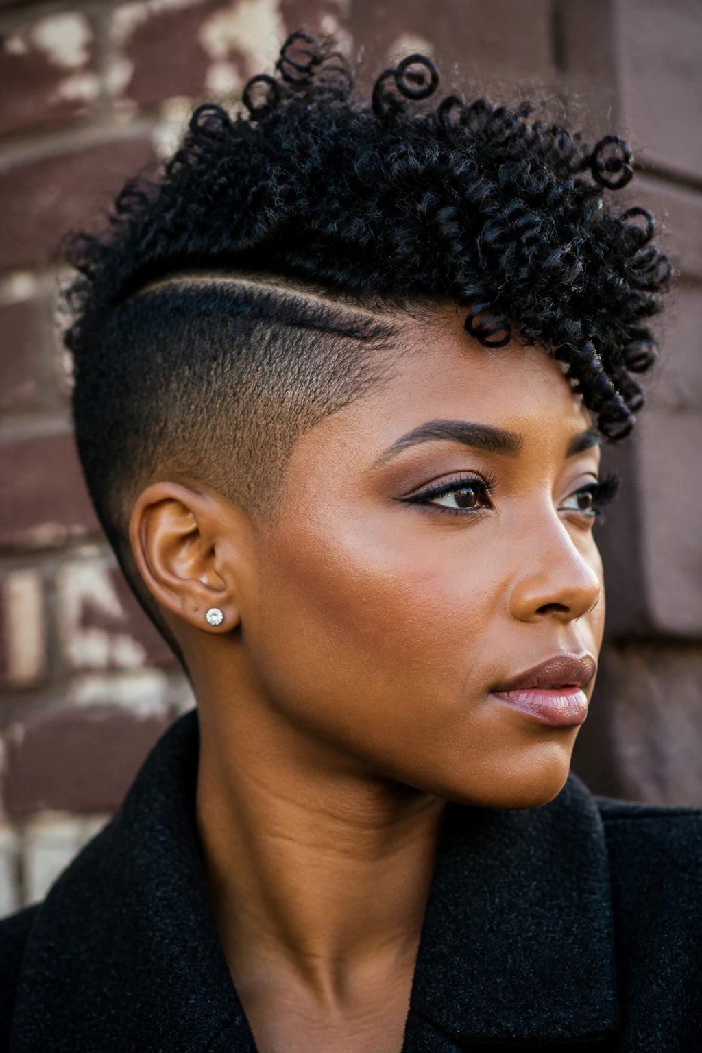 Portrait of a person with a side-shaved coil top hairstyle