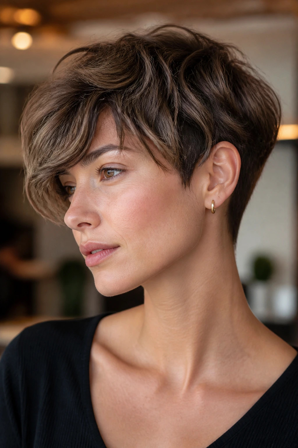 Real person with side-swept crop and tapered nape