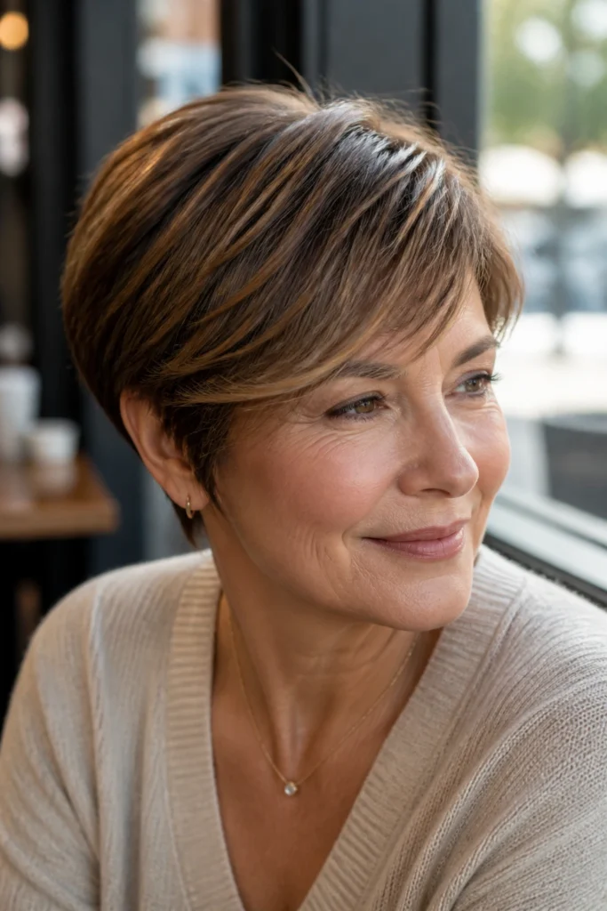 25 Short Haircuts for Women Over 50 with Caramel Highlights