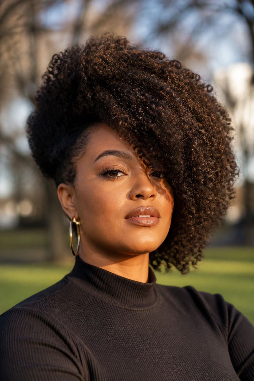 Long side-swept fro on real person with asymmetrical shape