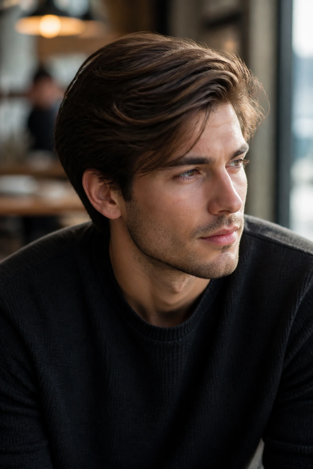 Close-up portrait of a man with Side-Swept Layered Cut hairstyle