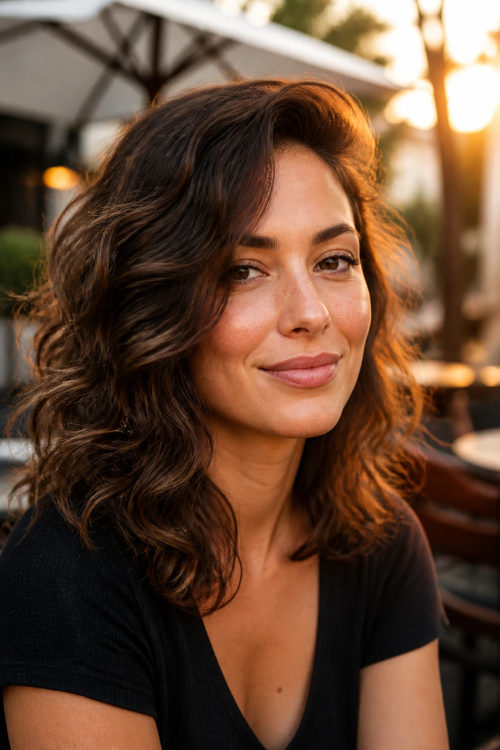 Woman with side-swept rounded waves across temple