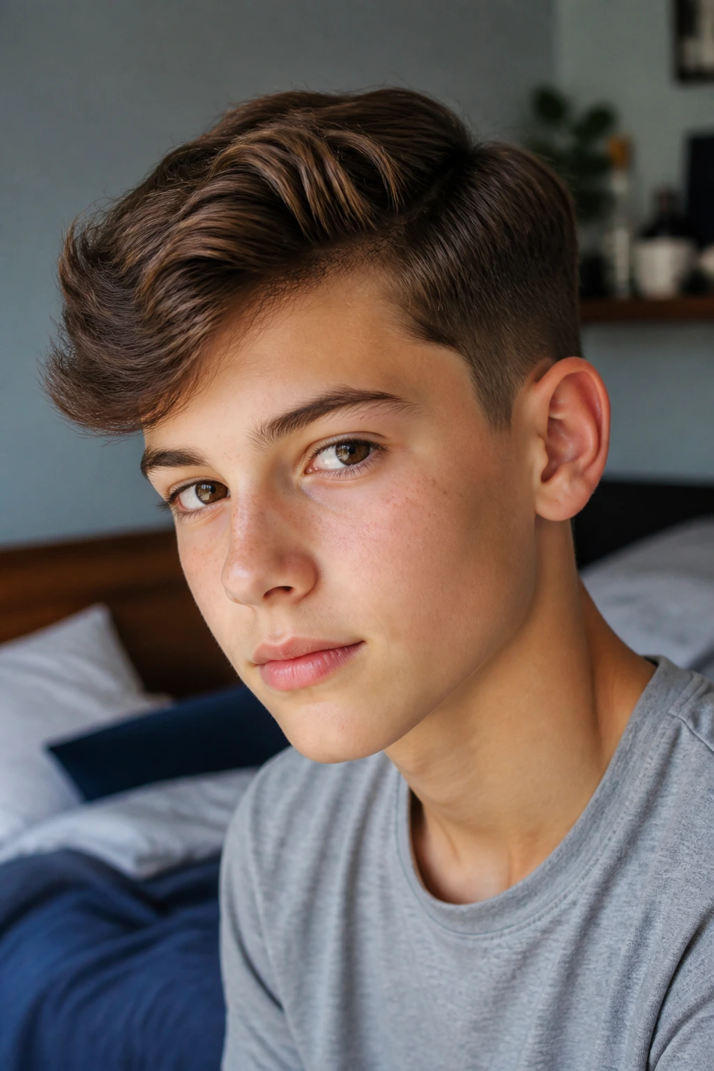 Boy with side-swept wavy haircut and gentle part