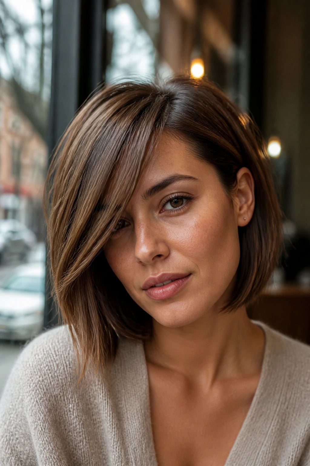 Portrait of a person with a side-tucked lob fringe.