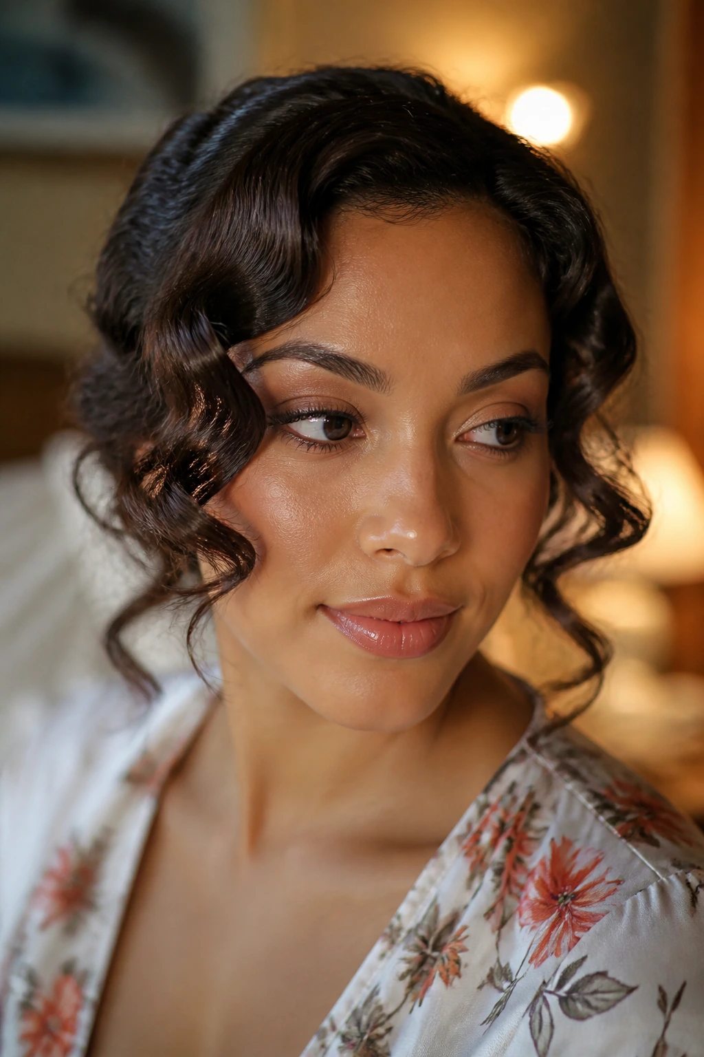 Portrait of a real person with heatless silk-rod waves