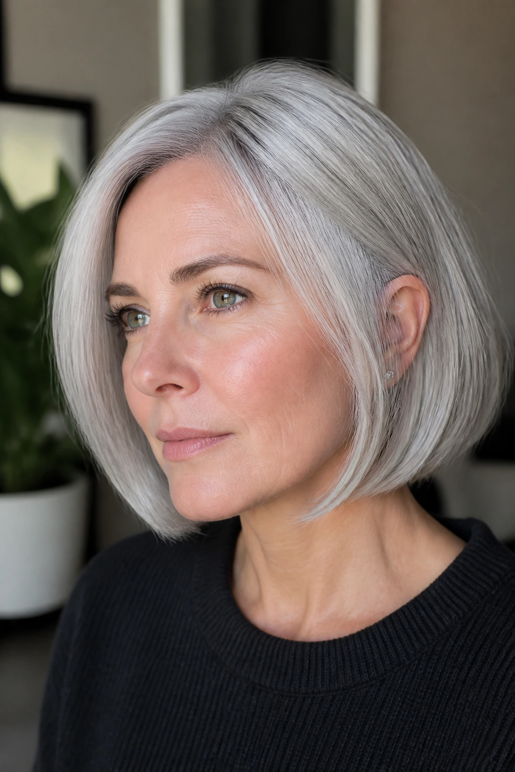 Close-up of real person with silver hair showing depth and reflectivity