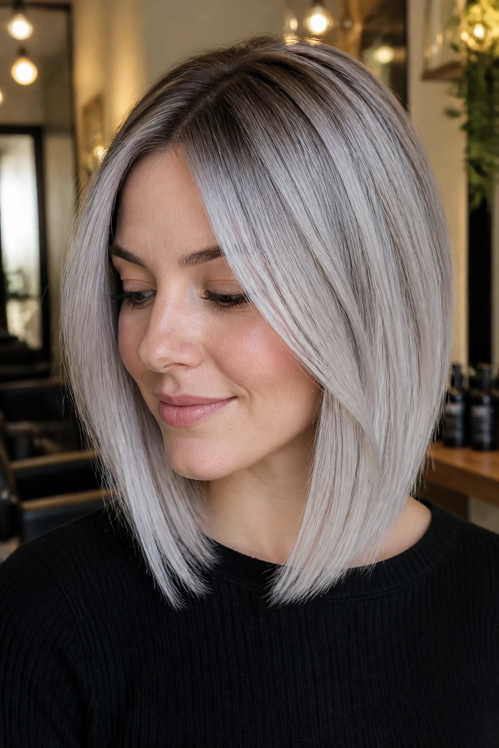 Portrait of a person with a silver root melt lob