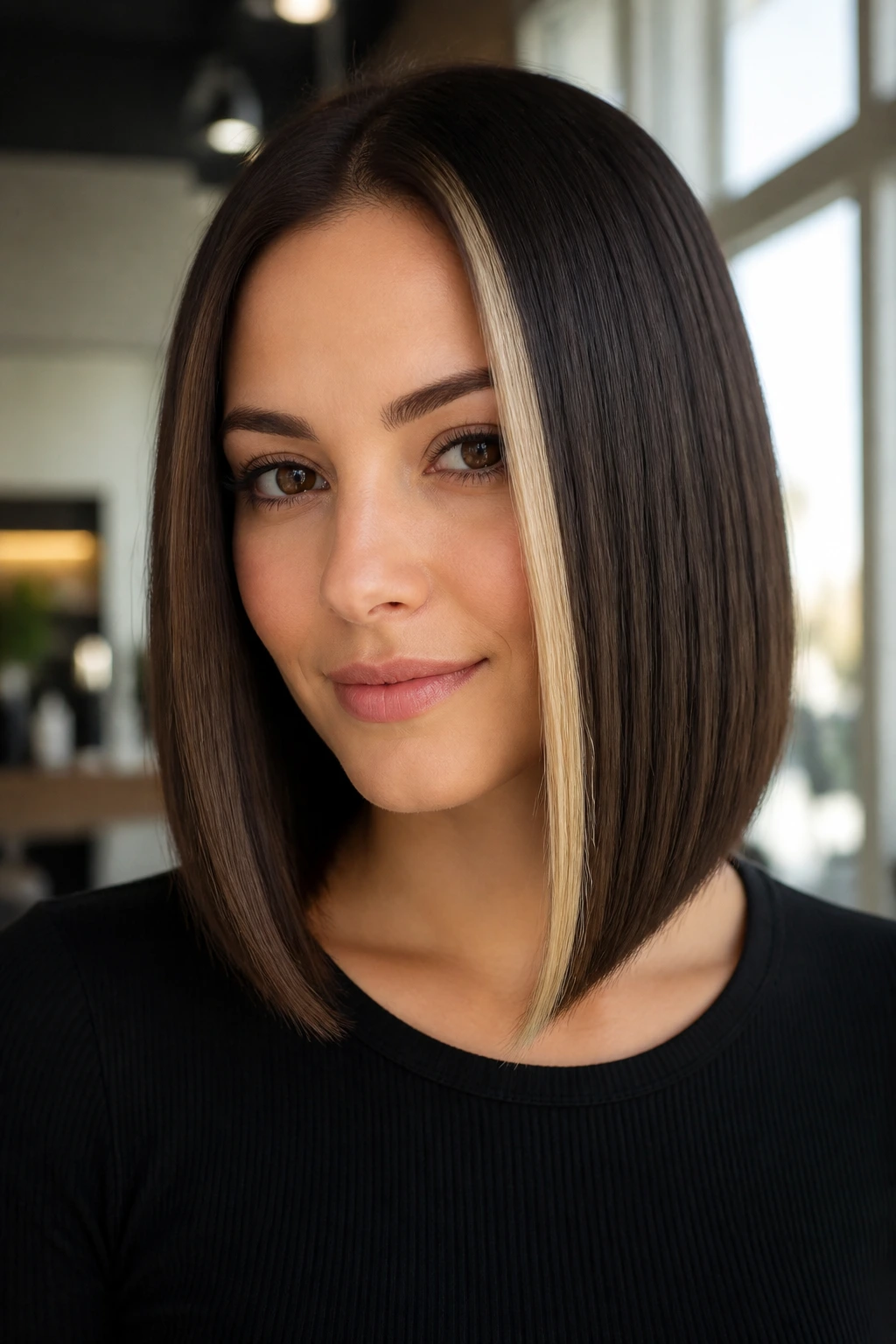 Close-up of sleek glass lob with a high-contrast front stripe.