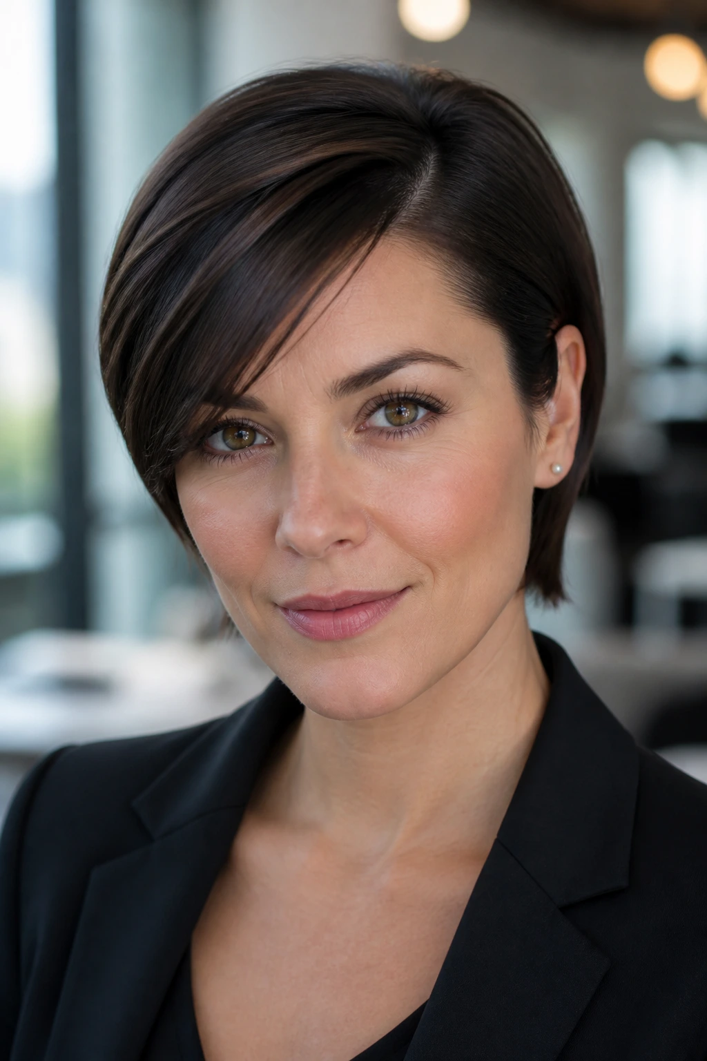 Close-up of a real person with a sleek side-part sweep
