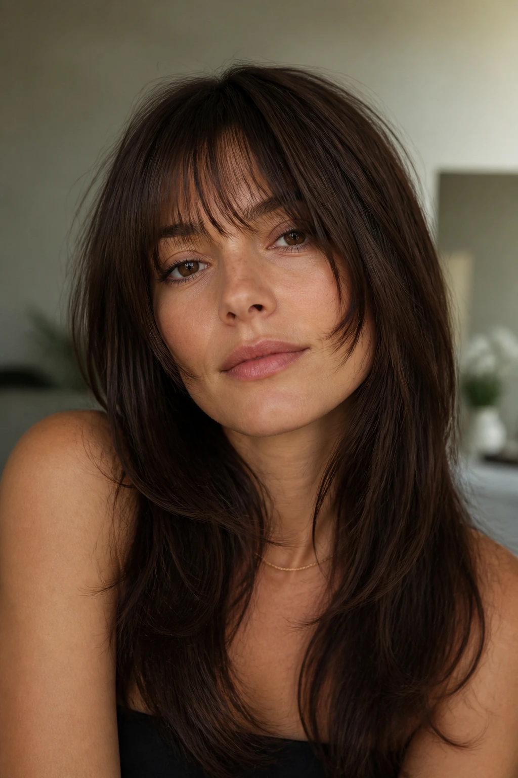 Real woman with sliced bangs and soft edge