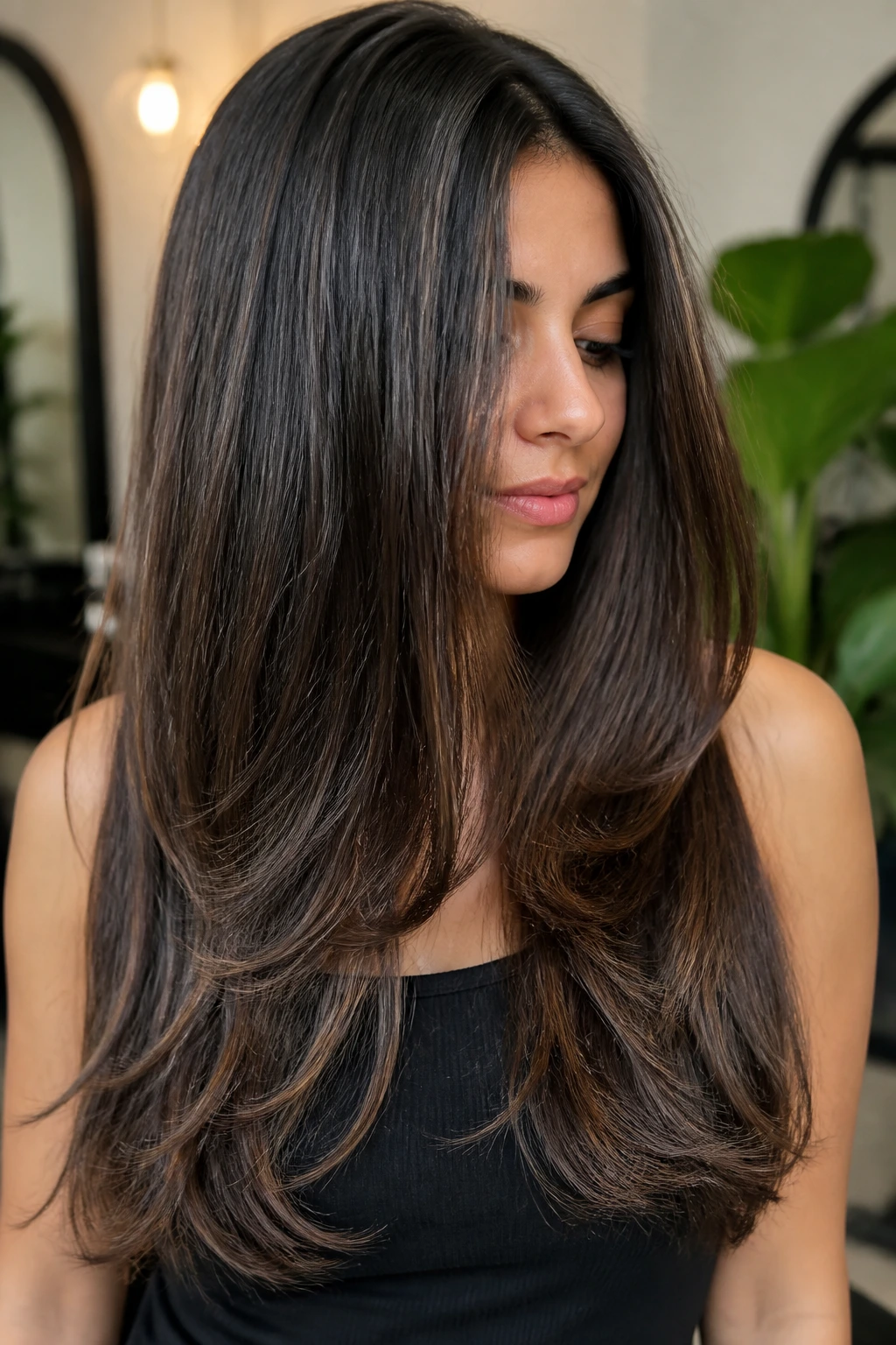 Close-up of long-haired woman with sliced ends for subtle movement