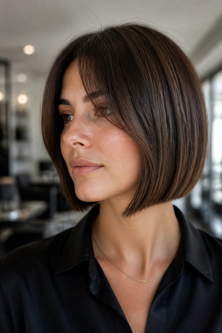 25 Straight Medium Bobs for Thick Hair with Curtain Bangs