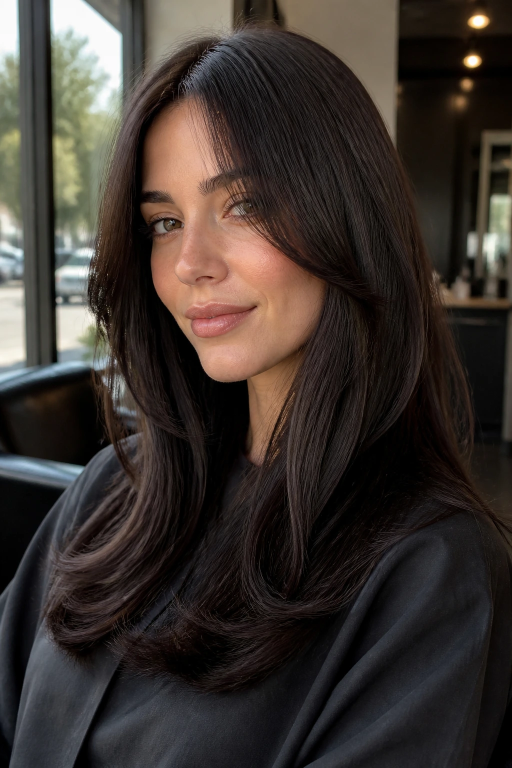 Portrait of a woman with smoky espresso hair and cool undertones in natural light