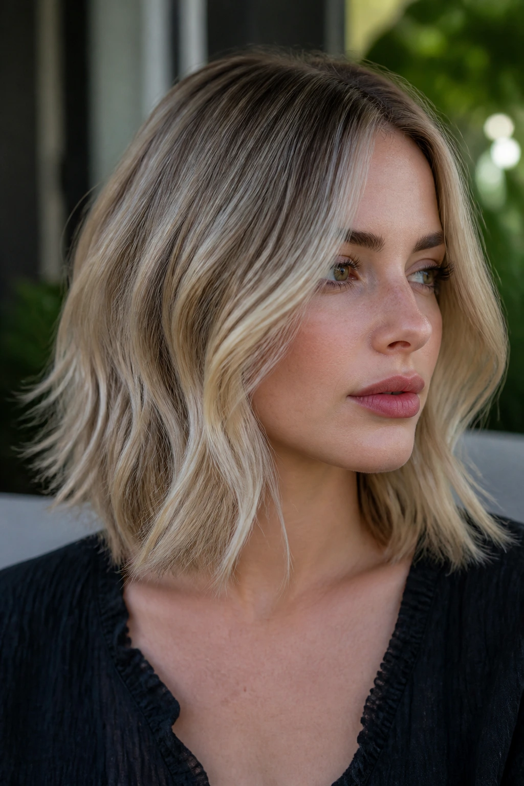 Lob with smoky root and bent ends on a real woman.
