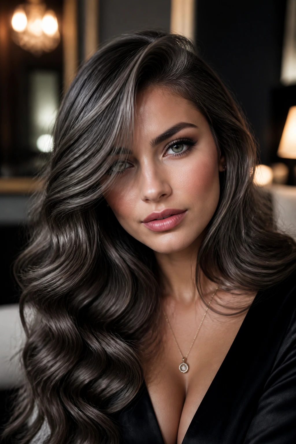 Portrait of smoky side-part glam waves on cool skin