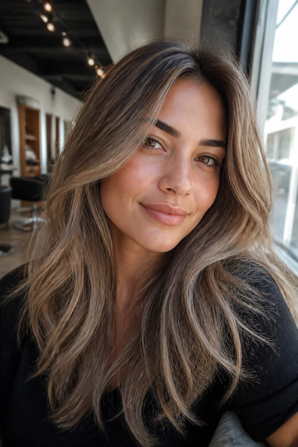 Close-up of olive-skinned person with soft beige ash hair showing variation in tone