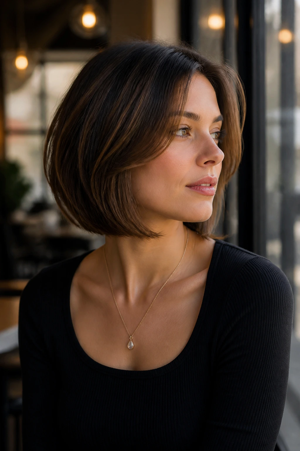 Portrait of a real woman with a soft beveled-edge bob