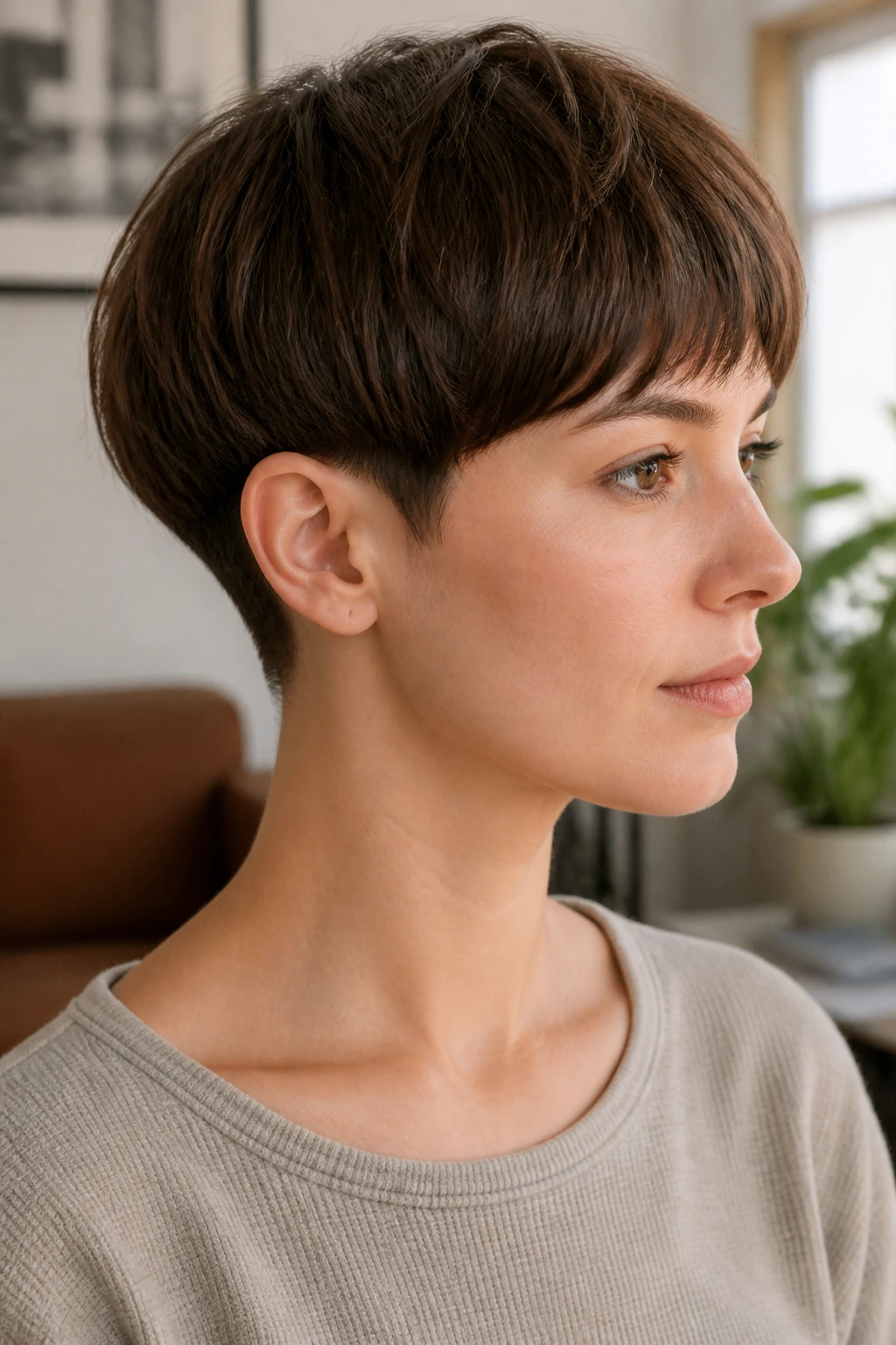 Real woman wearing a soft bowl crop with rounded silhouette in natural light