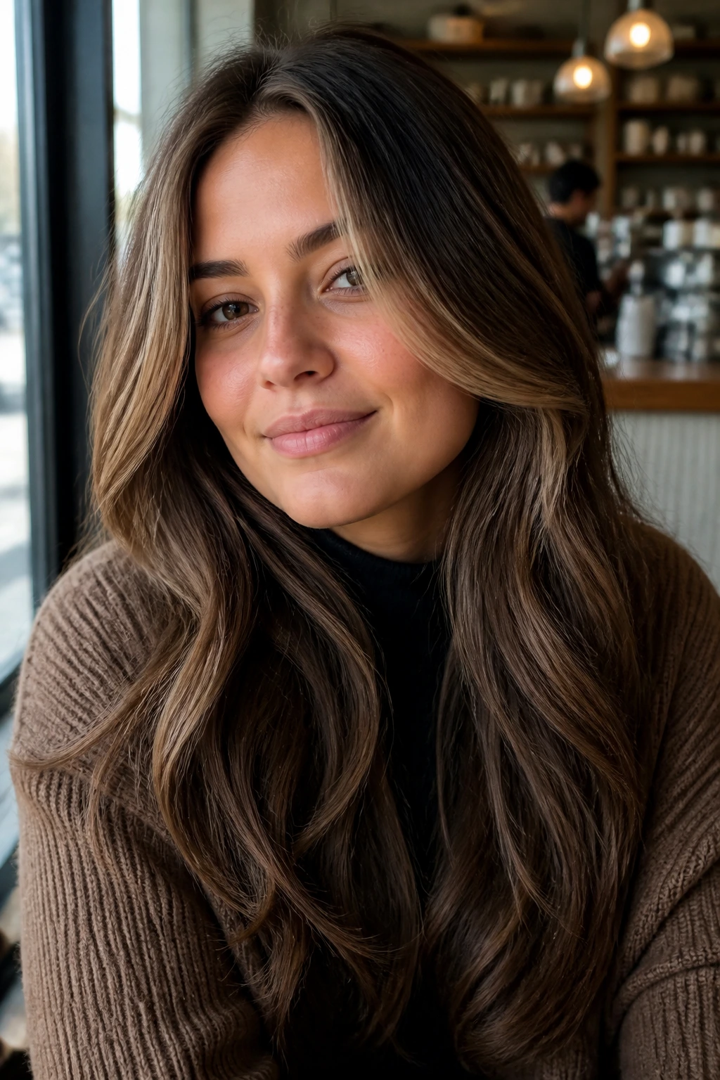 Real woman with soft bronde face frame in natural daylight.