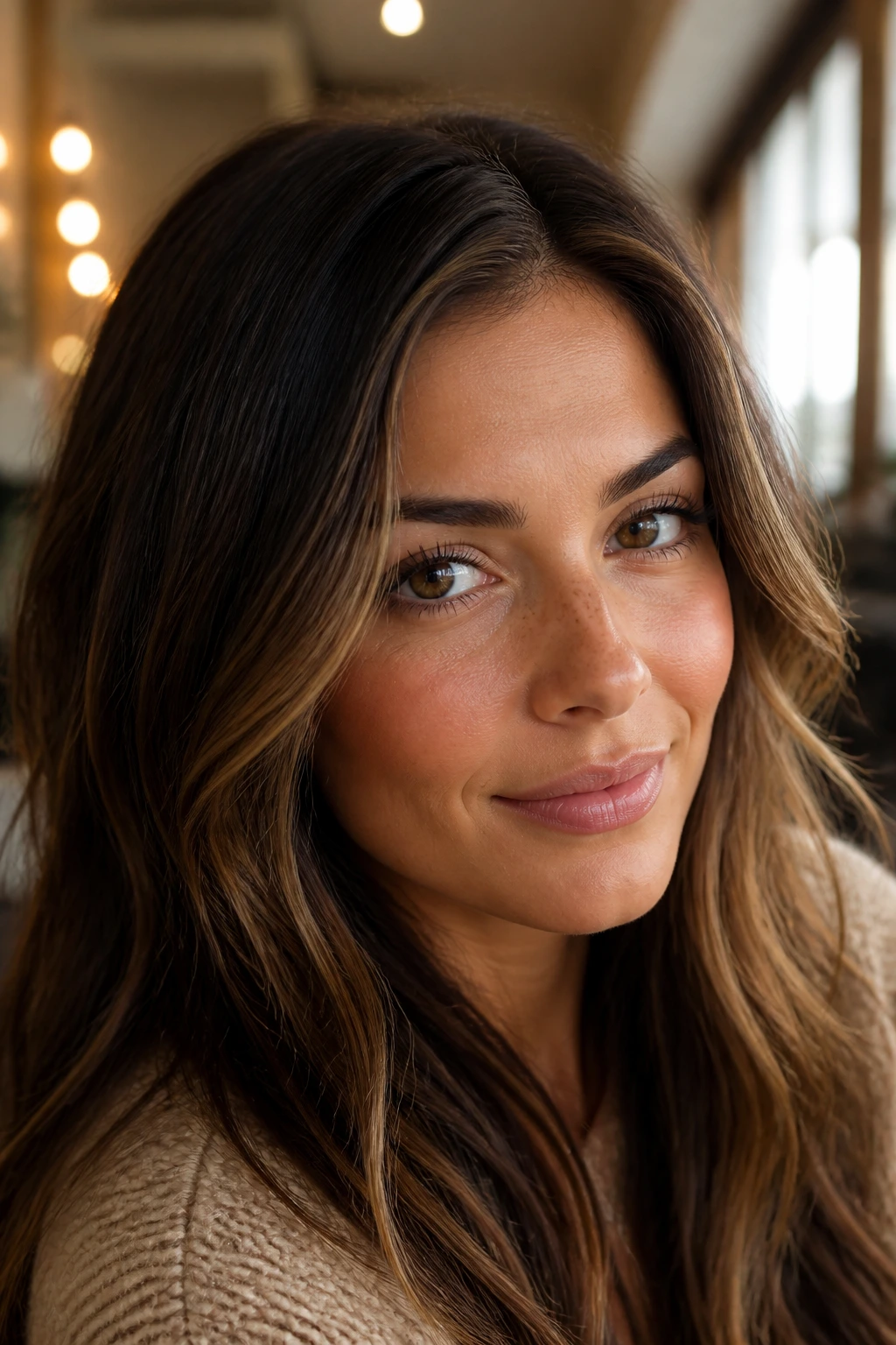 Close-up of hair with a soft camel glow at the hairline