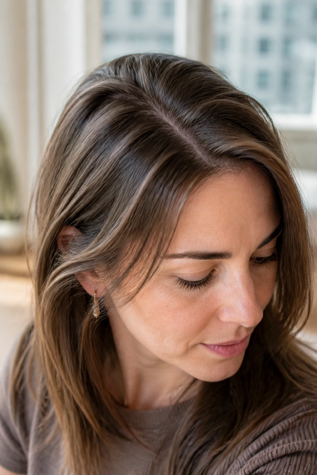 Close-up of fine hair with soft cocoa shadowing creating density