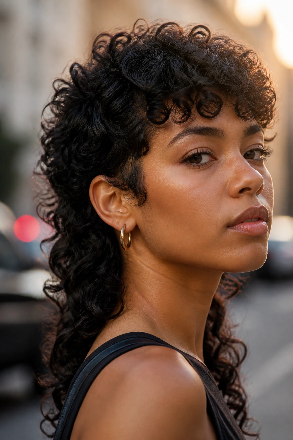 Real person with soft curly mullet showing crown and longer back curls
