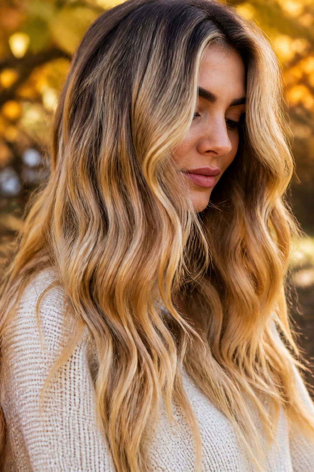 Real person with soft beachy waves in fall light
