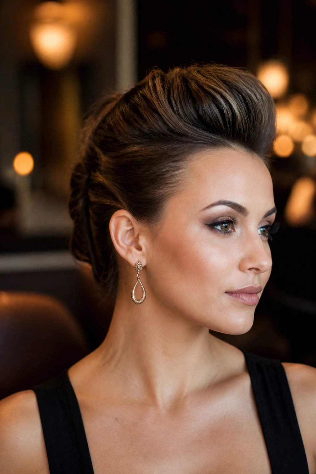 Real person with a soft faux hawk updo