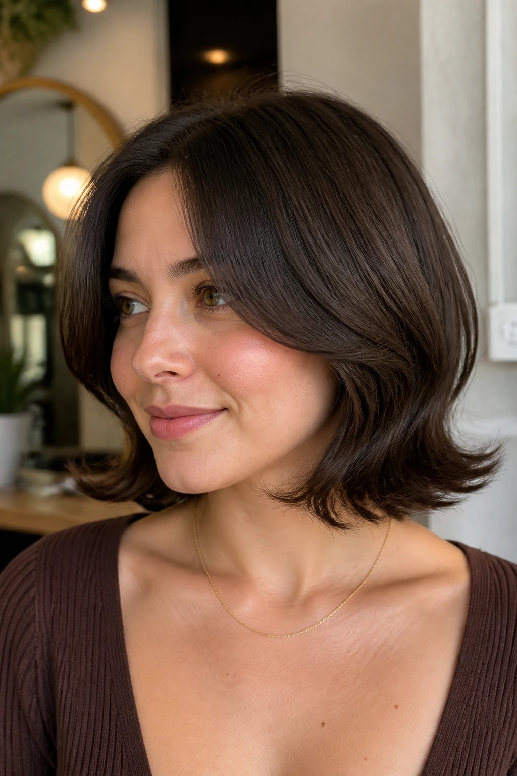 Portrait of a real woman with soft flip ends on her hair