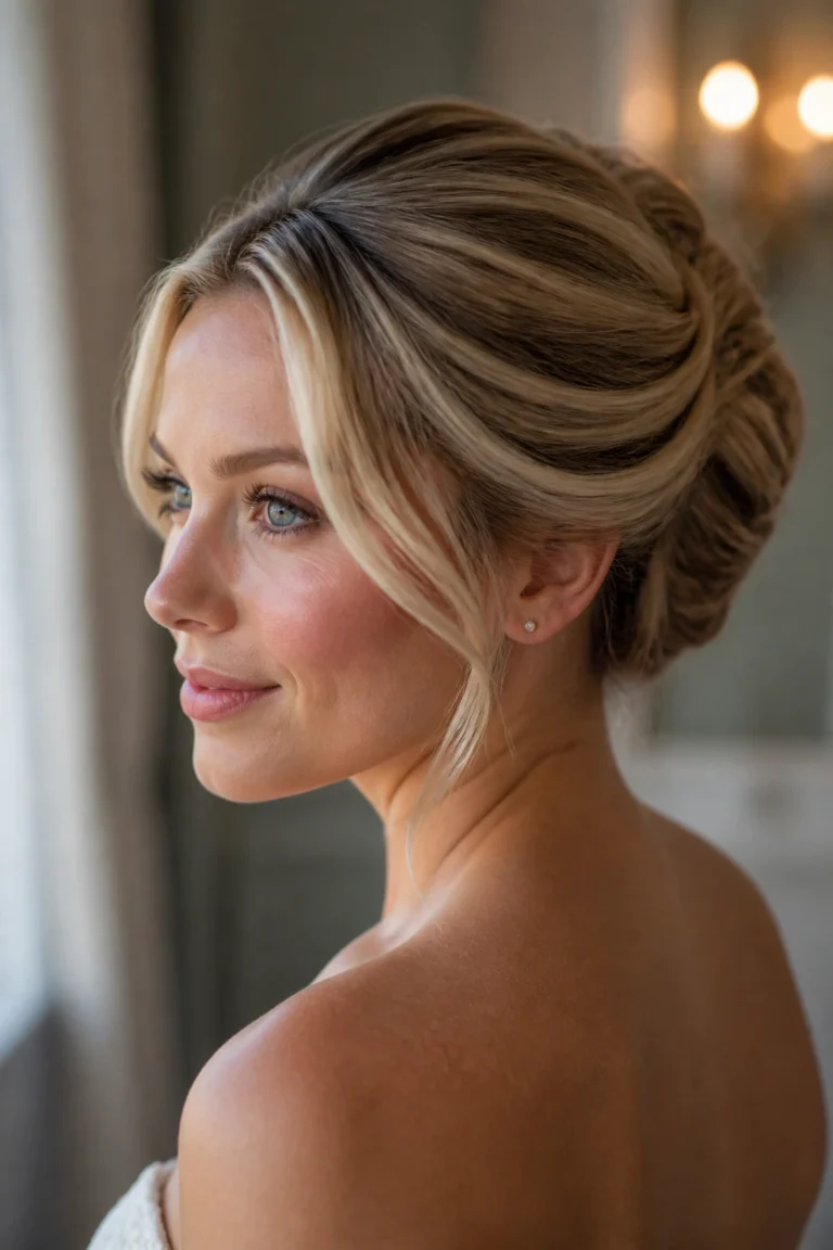 30 Blonde Updos for Special Days with Money Piece Highlights