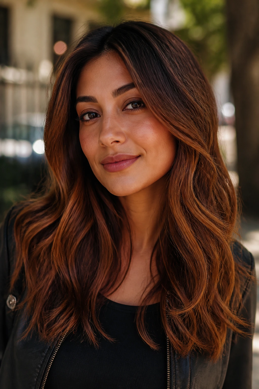 Portrait of a real woman with a soft ginger brunette blend.