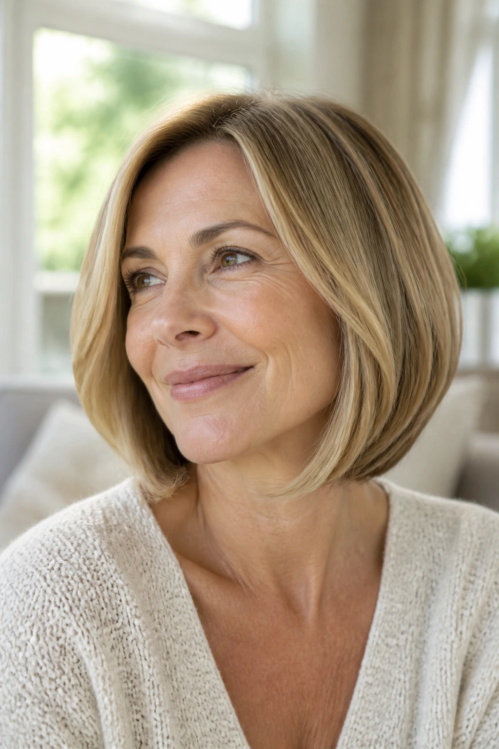 Real woman with soft graduated bob hairstyle
