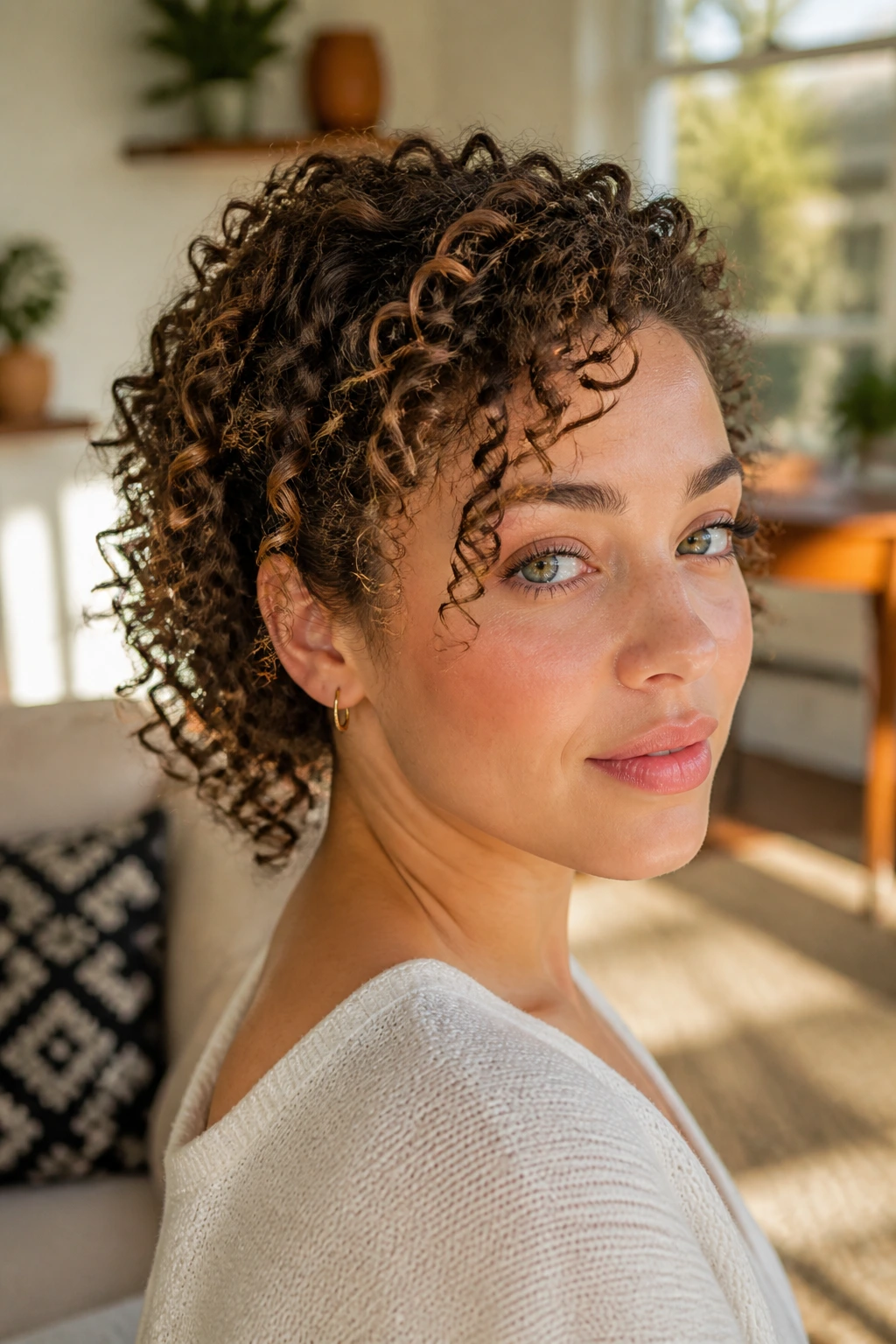 Fine-Curl Soft Hold close-up curls portrait