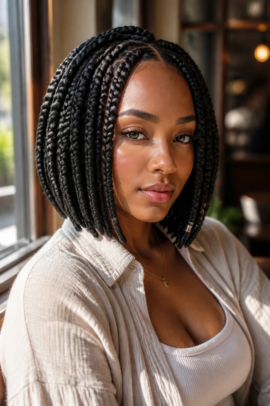 Portrait of woman with soft jumbo bob braids