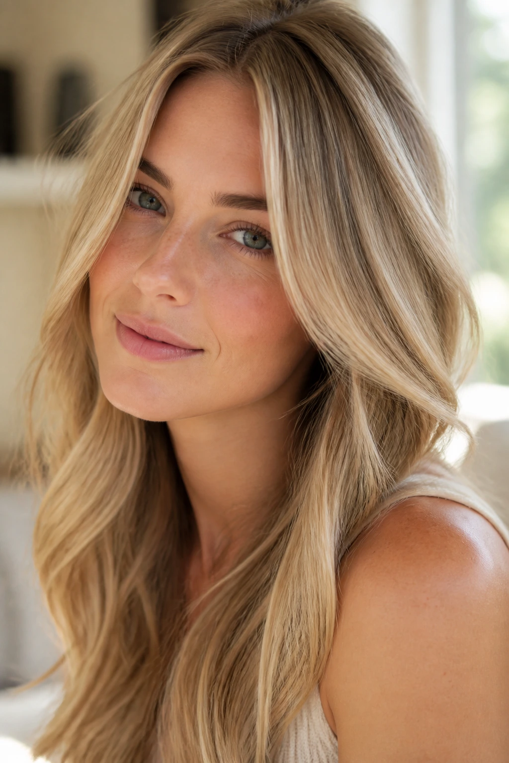 Close-up of soft-lit blonde hair on a real person