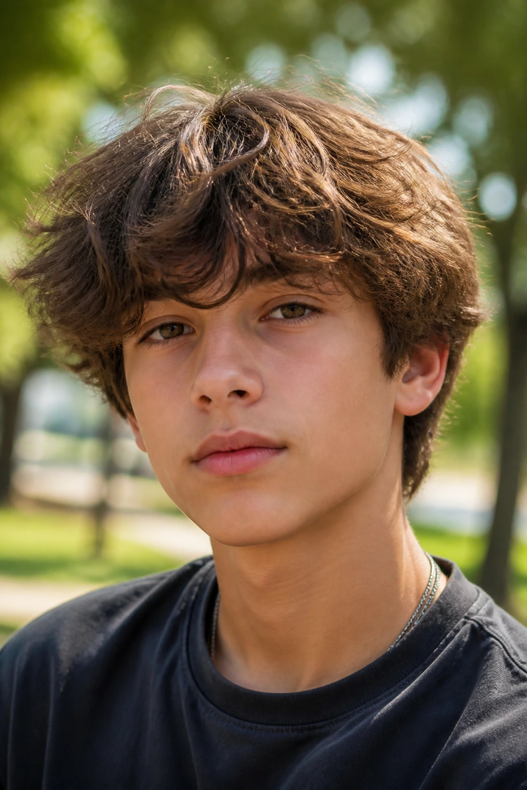 Boy with soft mop top hairstyle.