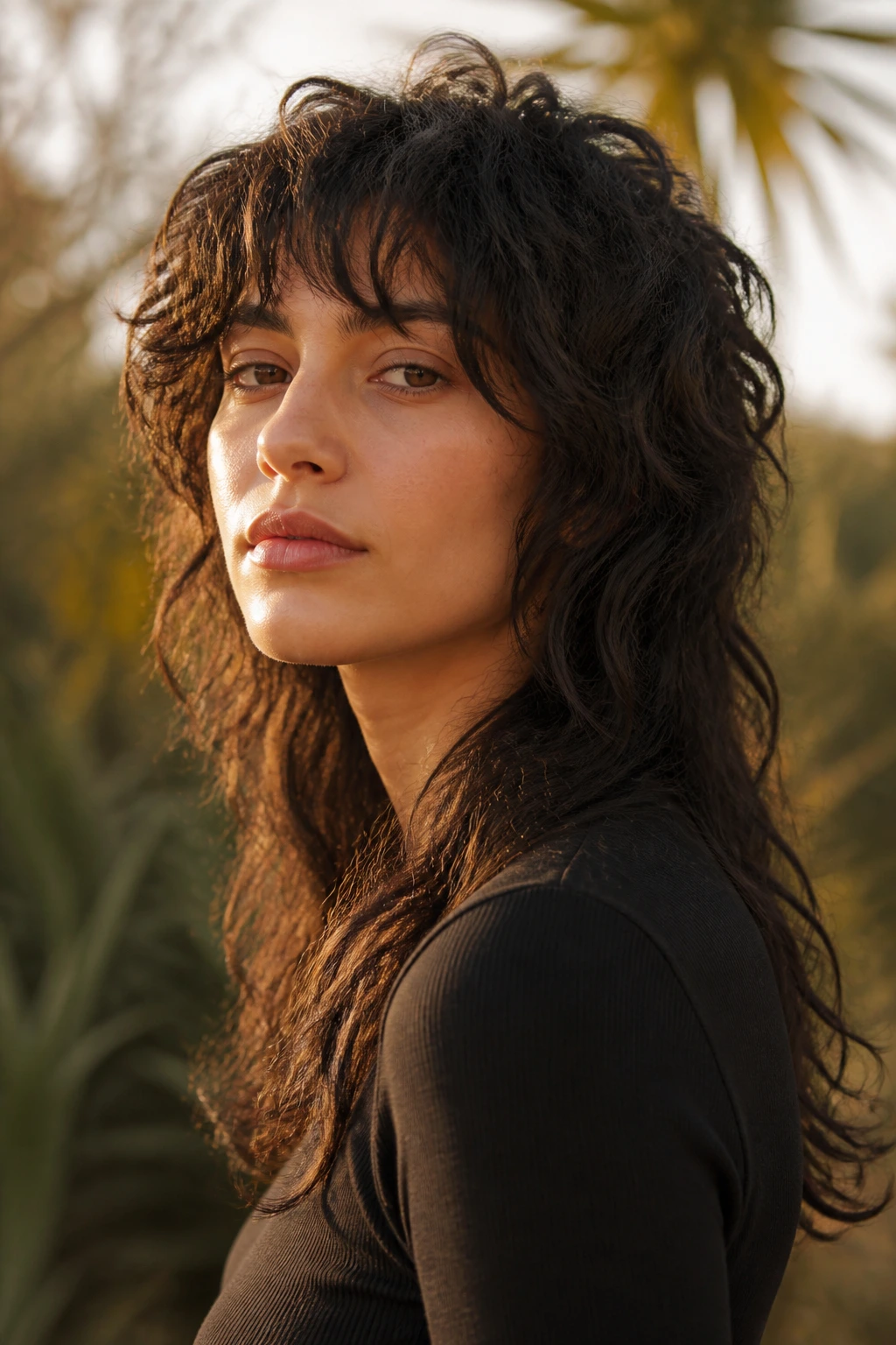 Portrait of a real woman with soft mullet-leaning shag featuring longer back and front layers