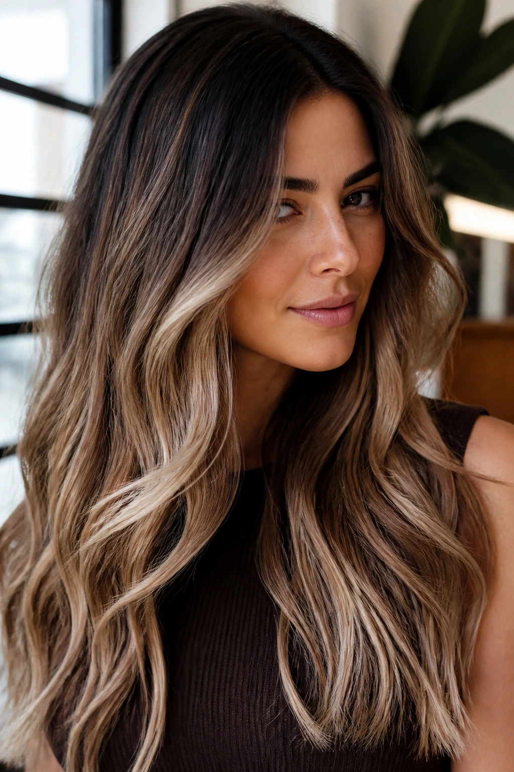 Close-up of long hair with soft ombre gloss on a real person.