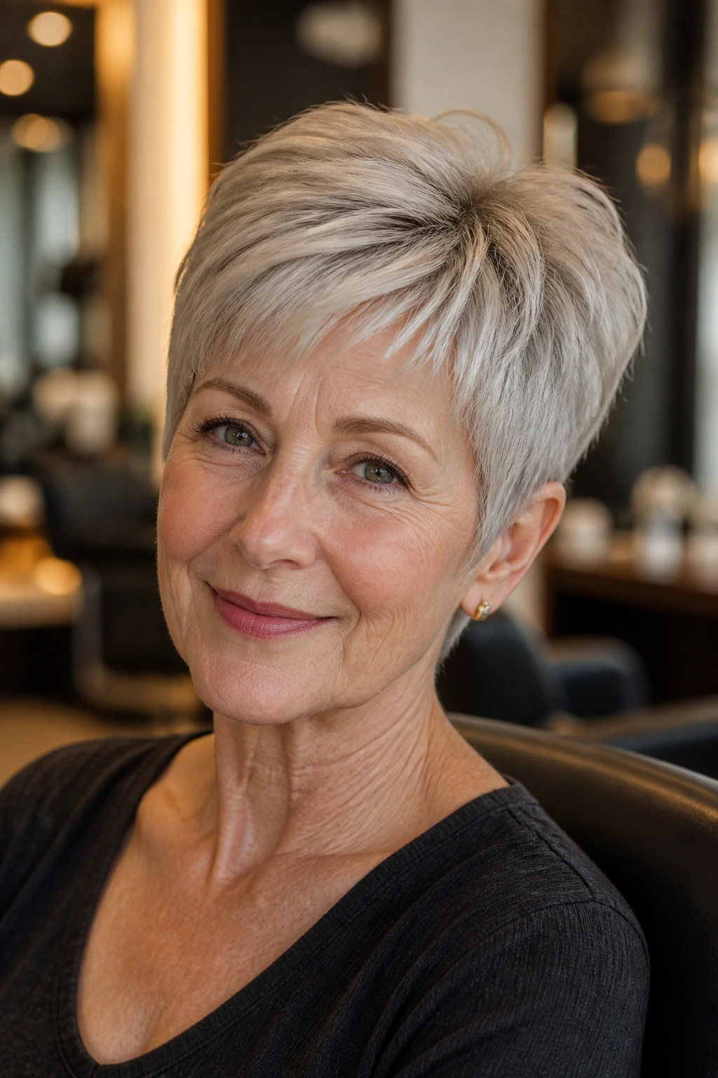 Real woman with soft pixie and crown lift hairstyle