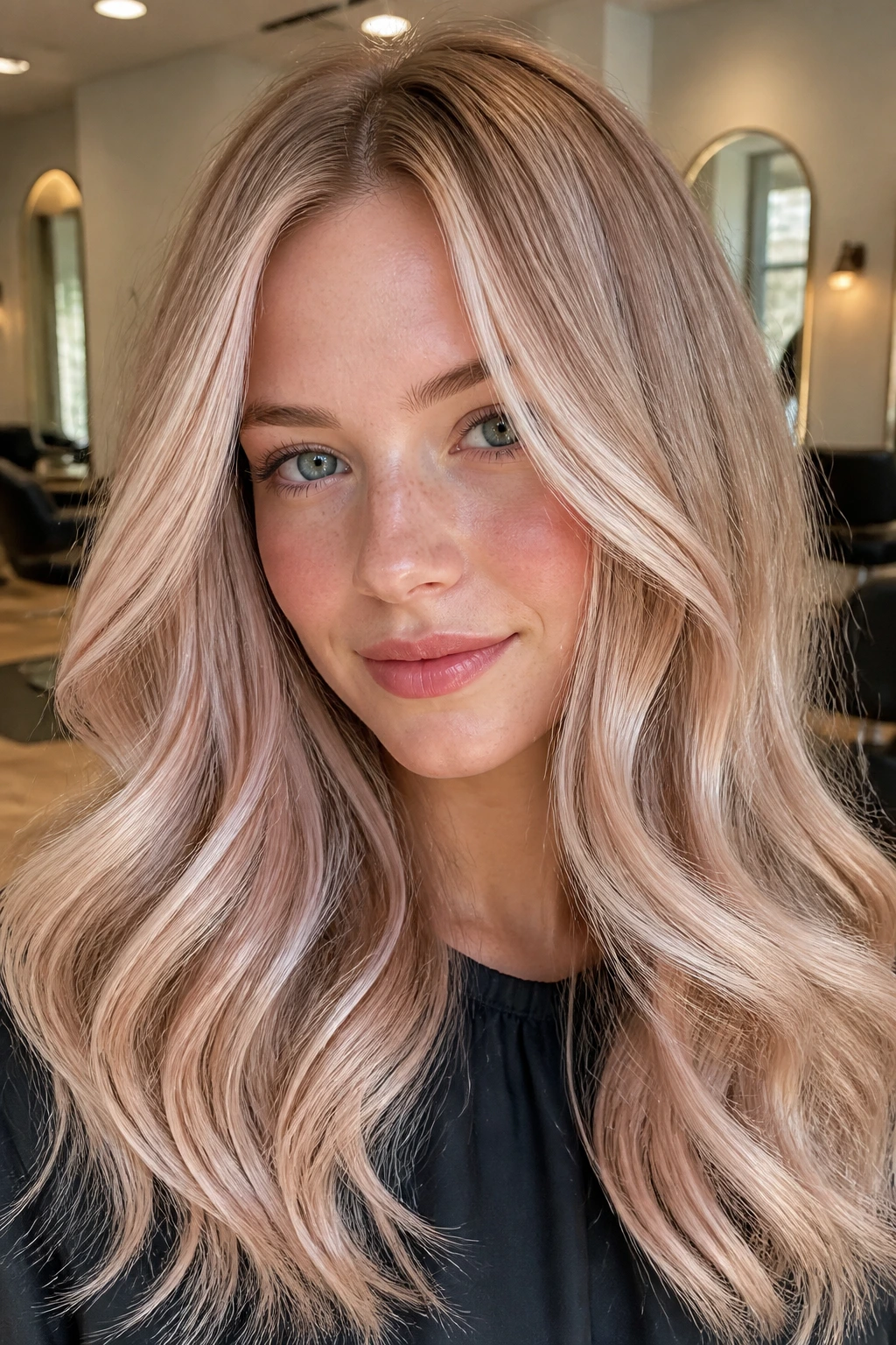 Soft Quartz Highlights on Beige Blonde: beige blonde base with quartz highlights.