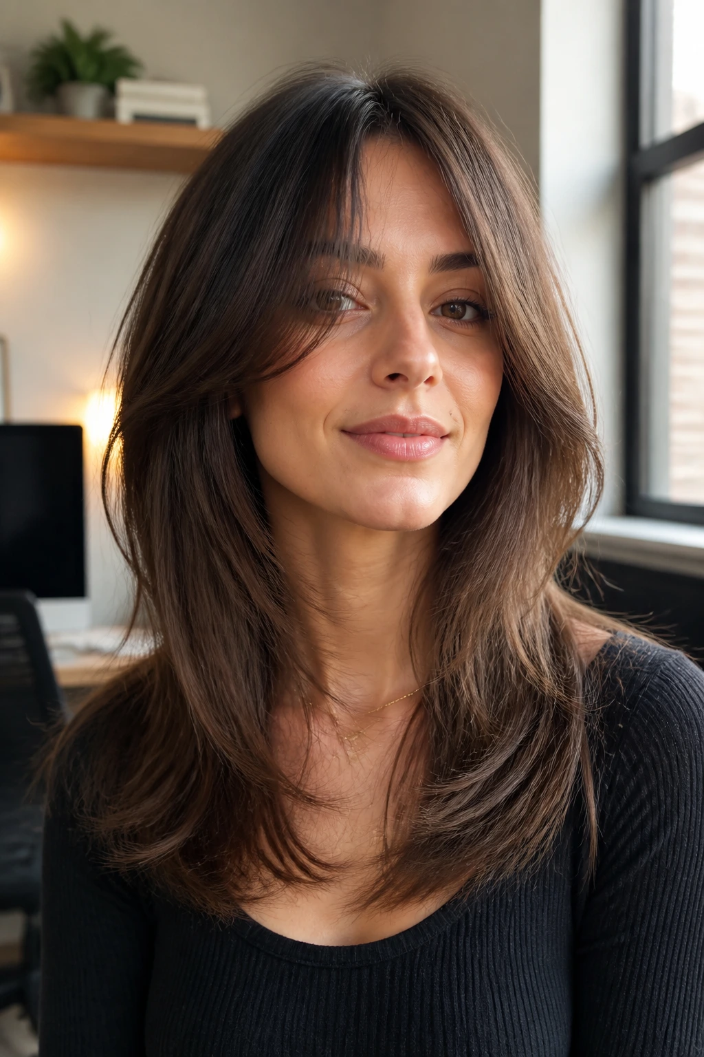 Real woman with soft razor ends and subtle texture at front