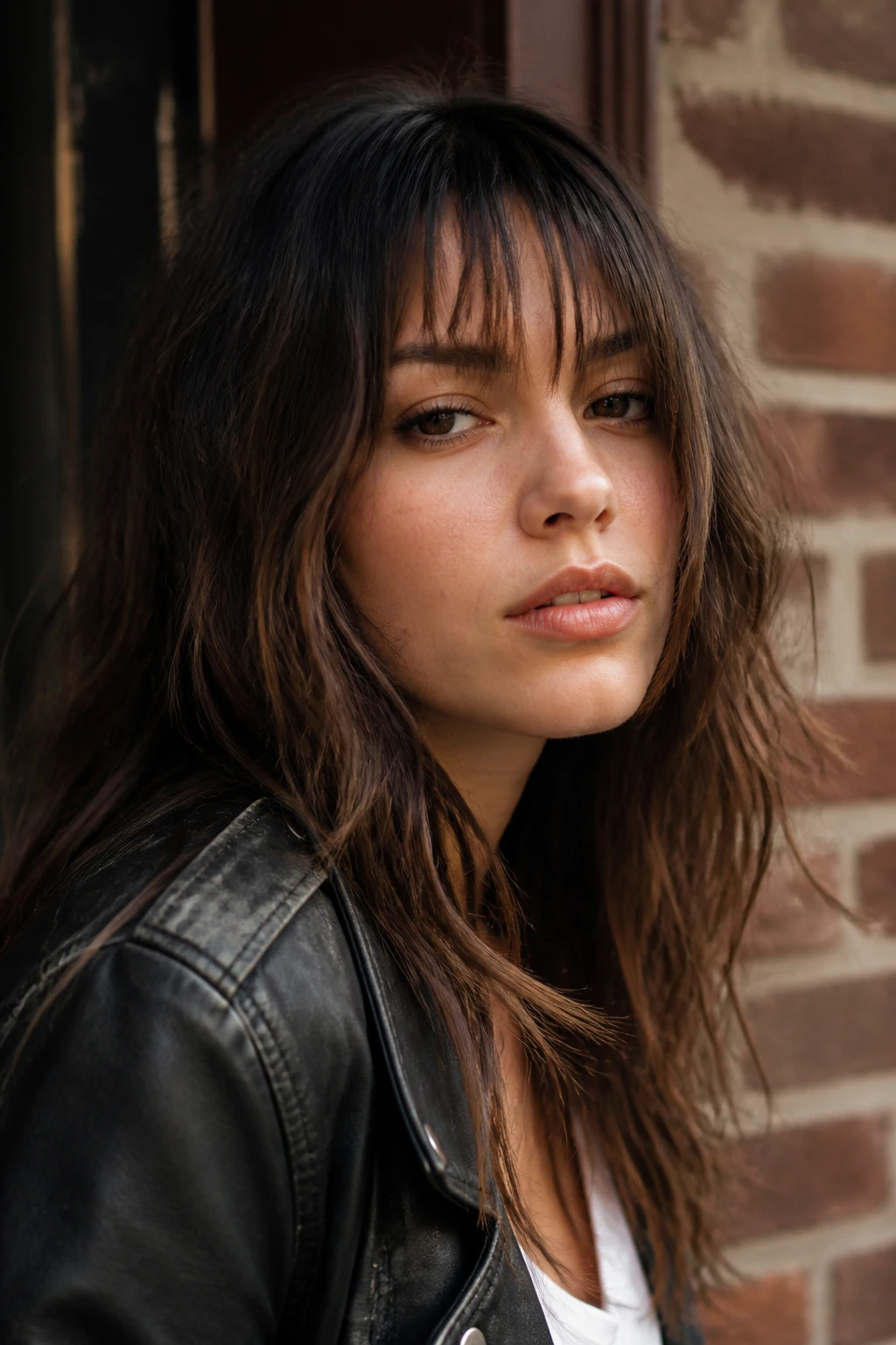 Portrait of real person with soft rocker fringe and edgy ends